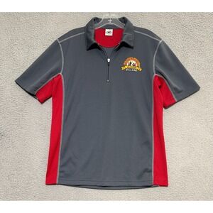 ALO Yoga Cool Fit polo shirt Mens Small Cooperstown Baseball logo Gray Red